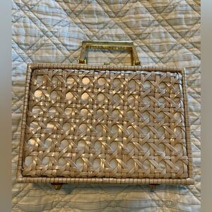 Vintage Basket Weave Purse Gold Handles Feet